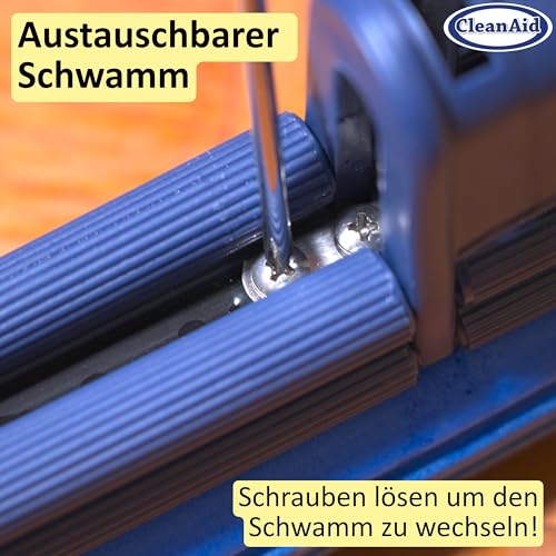 CleanAid OneTouch GO! Wischmopp aus Edelstahl – Segment-Stiel, PVA Schwammmopp, One-Touch...