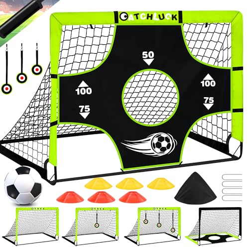 CATCHLUCK Fussballtore für Kinder Garten Pop Up Fußballtor mit Zielbereichen, DREI Ziele, Fußball, 6 Hindernisse und Tragetasche