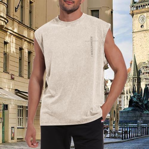 Image of Christian Gym Workout Tank Tops for Men Vintage Bible Verse Cross Graphic Sleeveless Muscle Shirts Acid Wash Tanks Top