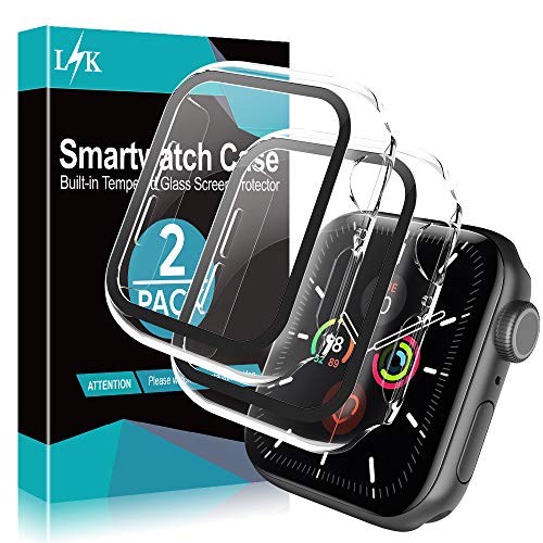 L K [2 Pack Funda Protector de Pantalla de Cristal Templado Incorporado para Apple Watch 44mm Series 6/5/4/SE - Estuche Protector General para PC Duro Ultra-Thin Carcasa para iWatch 44mm - Claro