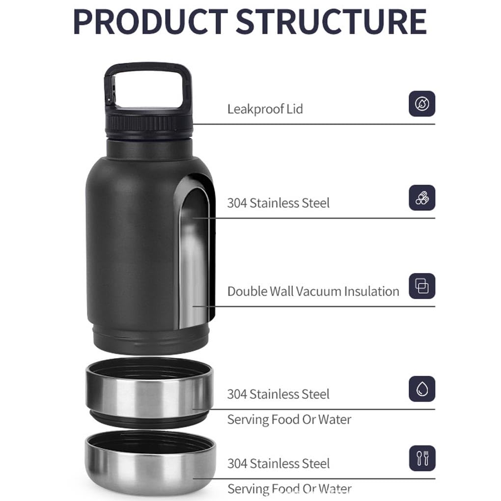 Ailan 3-in-1 Stainless Steel Dog Drinking Bottle and 2 Built-in Bowls, Leak-Proof Portable Water Dispenser for Travel Hiking - Image 4