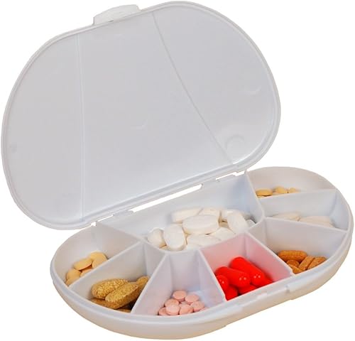 Pastillero de viaje de vitaminas y medicamentos de 8 compartimentos, con capacidad para hasta 150 pastillas (blanco)