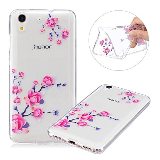 Huawei Y6 II Funda,Surakey Funda Transparente Suave Tpu Gel Ultra Fina Protección A Bordes Y Cámara Silicona Bumper Crystal Móvil Ultrafina Funda para Huawei Y6 II,La Flor