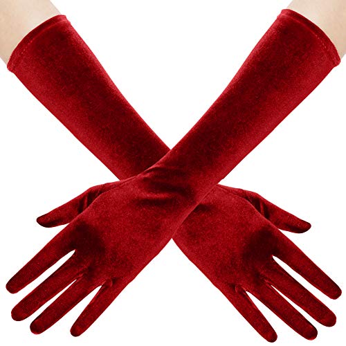 Gants de fête d'opéra longs en velours extensible rouge BABEYOND taille unique