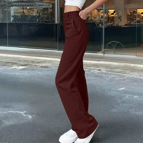 Women Cargo Pants High Waisted Baggy Pant Casual Stretchy Wide Leg Y2K Streetwear with Pockets4
