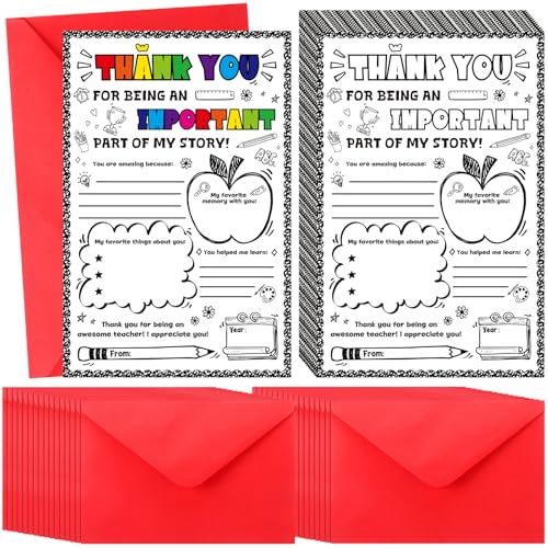 Tarjetas de agradecimiento para profesores con espacios en blanco fáciles de rellenar