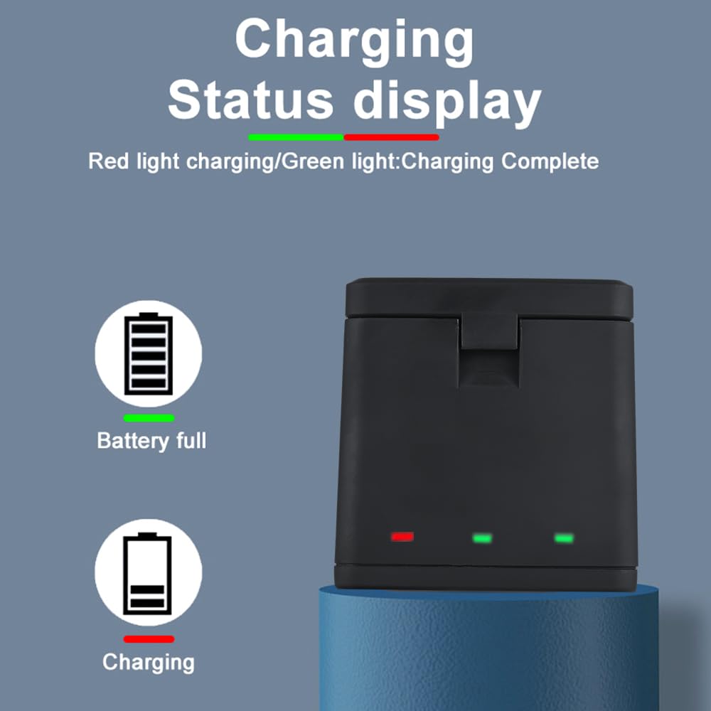 Andoer Batería de 3 Piezas de 1800 mAh + Cargador de batería de 3 Ranuras con Puerto USB Compatible con GoPro Hero 12/11/10/9