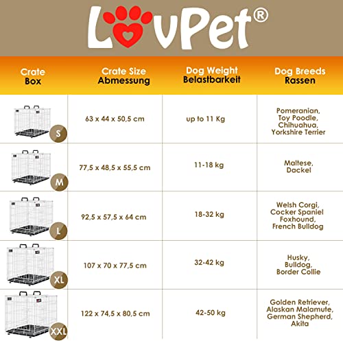 LOVPET® Hundekäfig klappbar Hundetransportkäfig Inkl. Fleecedecke + Napf Hundebox mit 2 Türen Transportkäfig Auto, Tiertransportbox Hundetransportbox mit Bodenschale 122 x 74,5 x 80,5 cm XXL Weiß