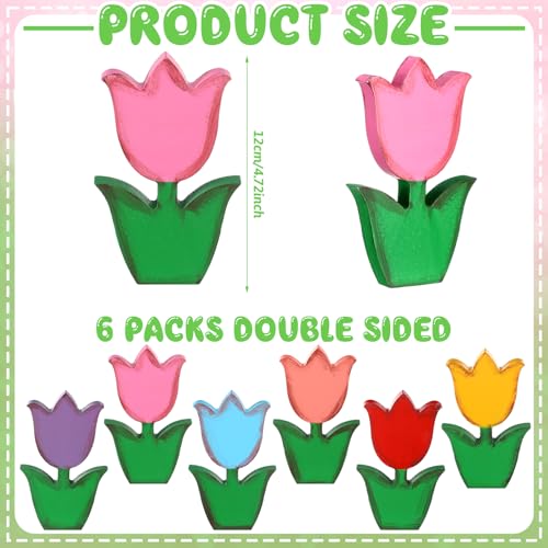 Qunclay-6-Pcs-Spring-Decor-Wooden-Flowers-Decor-Spring-Tiered-Tray-Decorative-Retro-Tulip-Daisy-Table-Decoration-Wood-Tulips-Daisy-Signs-Table-Centerpiece-Floral-Block-Signs-for-HomeTulips Qunclay 6 Pcs Spring Decor Wooden Flowers Decor Spring Tiered Tray Decorative Retro Tulip Daisy Table Decoration Wood Tulips Daisy Signs Table Centerpiece Floral Block Signs for HomeTulips