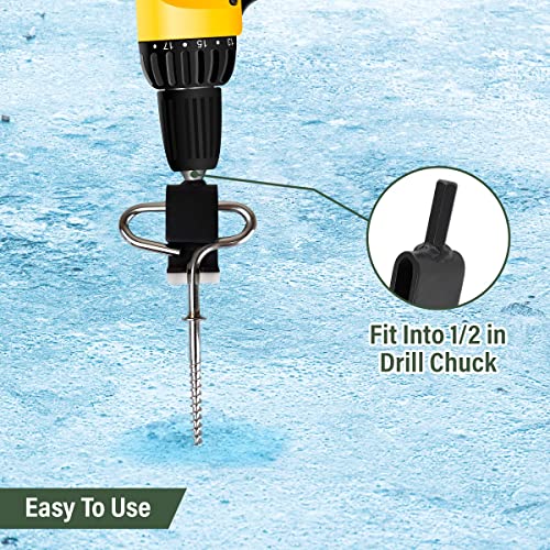image for GearHill Ice Anchor Drill Adapter, 4 Ice Anchor Ground Nails, with Dri