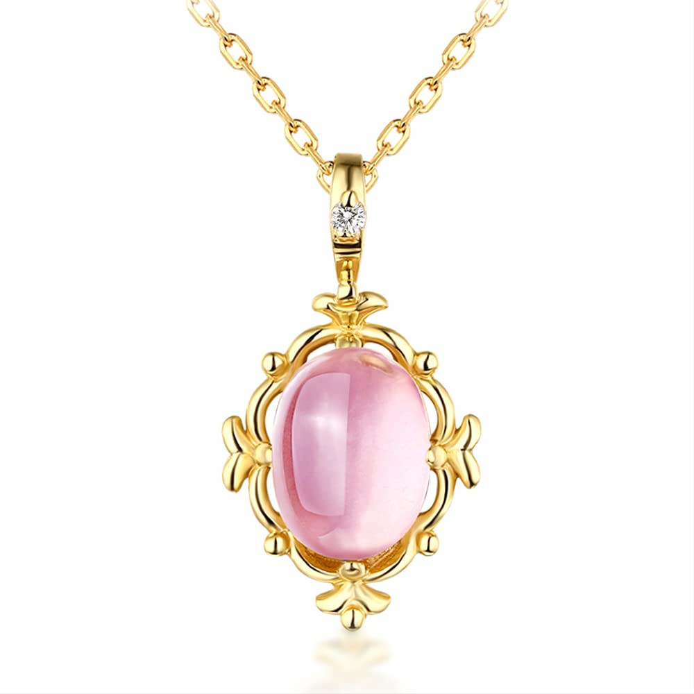 LLXYWJ Massive 925-Edelstein-Halskette für Damen, 100% natürlicher Opal-Rosenquarz-Charm-Anhänger