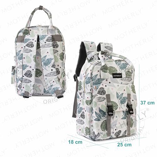 Image of Motherly Printed Diaper Bag for Mothers for Travel, Maternity Bag for Newborn Baby, Mothers Travelling Bag, Multiple Pocket Water Resistant Baby Bag, Hospital Bag for moms(Green Leaf)