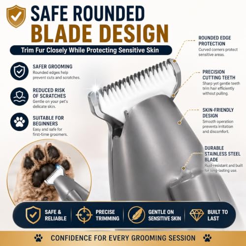 Image of AJIGNA MART Pet Paw Trimmer for Dogs & Cats with LED Light | Low Noise Rechargeable Cordless Electric Grooming Clipper for Paws, Face, Eyes, Ears & Rump | Safe Micro Precision Pet Hair Shaver Tool for Small Animals Home & Professional Use