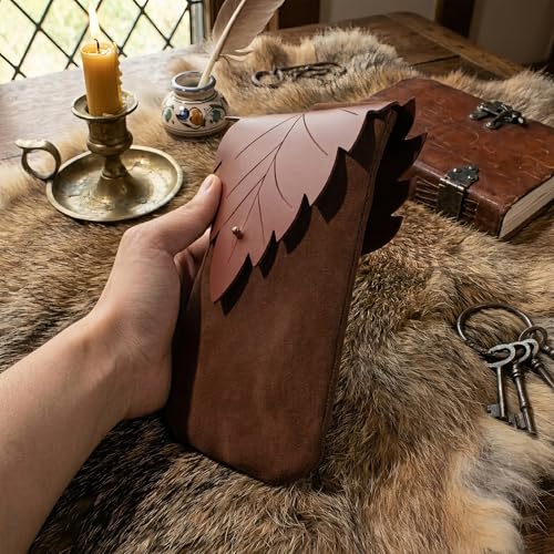 Image of Leather Belt Pouch Medieval Vintage Renaissance Viking LARP Cosplay Costumes Drawstring Coin Purse Phone Holder Waist Bag (Leaf Brown02)