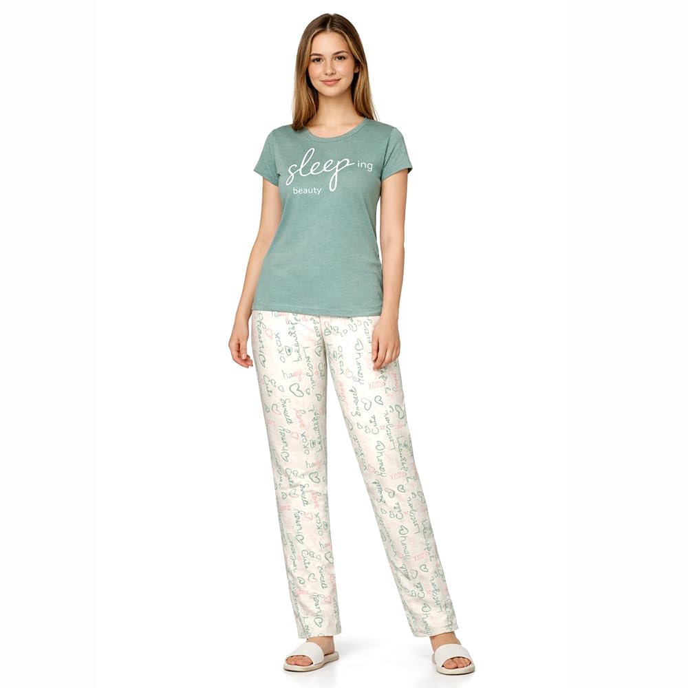 comfort lady Women’s Cotton Night Suit | Round Neck Printed T-Shirt with Pyjama | Relaxed Fit Sleepwear & Loungewear - NSTP1008-picture-35