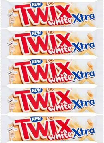 Image of Twix White Xtra 75g (5 Pack) - White Chocolate Biscuit Twin Bars (2 x 37.5g) - Gift for Christmas, Birthday & All Occasions - Sweet Treat Gift Hamper - Delicious White Chocolate for Sharing & Gifting