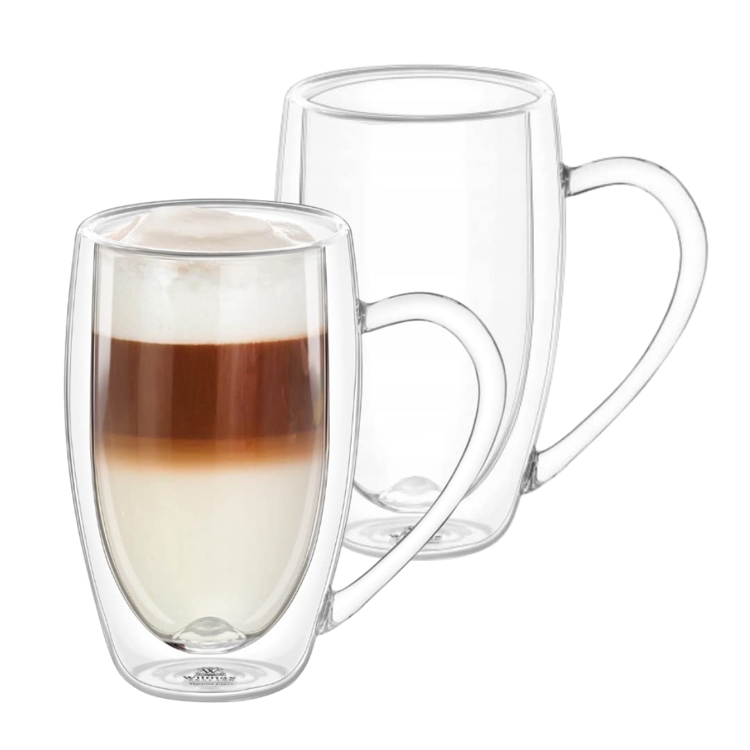 Wilmax Dubbelwandige thermoglazen met handvat, thermobeker, latte