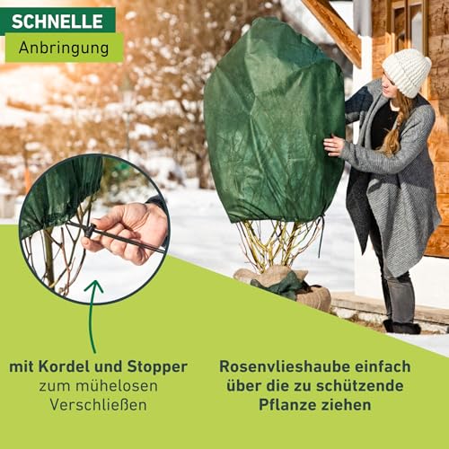 Windhager Winter-Vlies Rosenvlies-Haube Thermovlies Gartenvlies Frostschutz Kälteschutz für Rosen, 3 Stück, 0,75x1 m, 30 g, grün