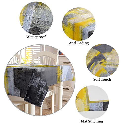 Tablecloth For Rectangle/Oval Tables 60 X 102 Inch Abstract Geometric Yellow Gray Black Oil Painting Fabric Table Cover Washable Table Cloth For Dinning Wedding Party Outdoor Picnic Decorative #TOP4
