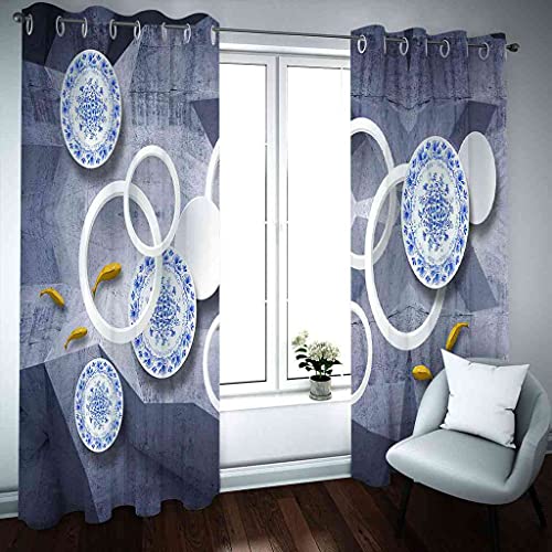Rideaux occultants 100% polyester isolant thermique bleu 3D - 3