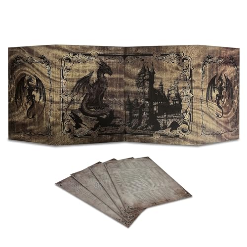 Dungeon Master Screen - DOJA Hobbies - DM Folding Screen 4 Panels Smooth Finish with Pockets and Templates Included Customizable Accessory for Dungeons and Dragons and Role Playing Games