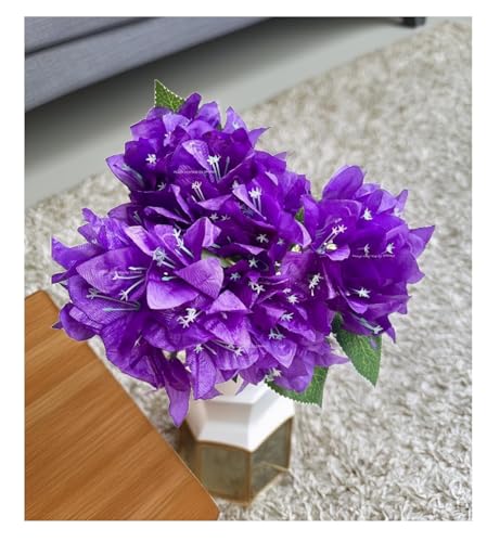 Image of SPHINX Artificial Bougainvillea 5 Heads Bunch Without Vase for Home Decor,Centerpieces, Christmas Decorations, Welcome Reception, Dinner Table decor Approx Height 50 cms- (Purple, 1 Piece)