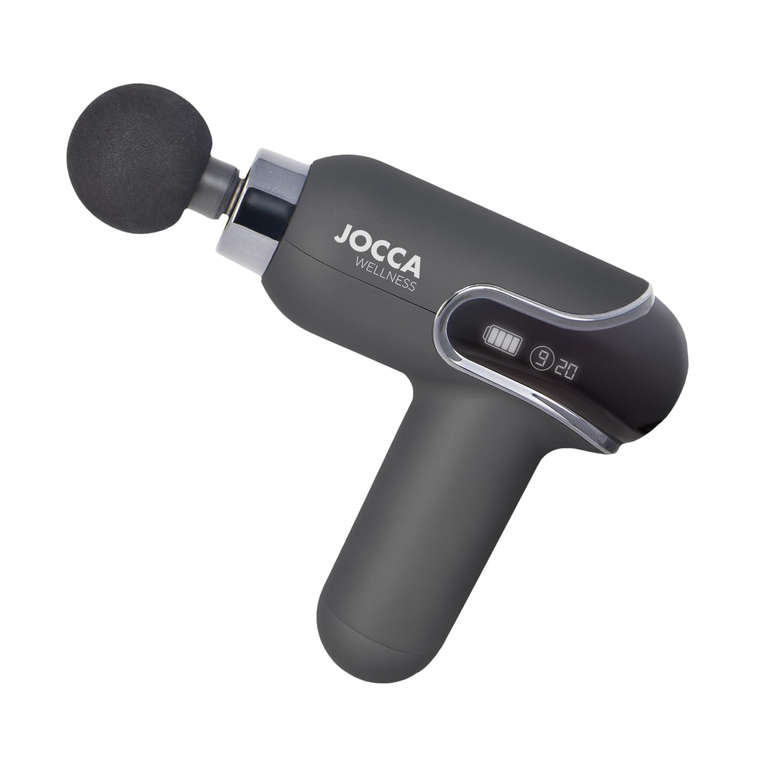 Jocca - Pistola de Masaje Muscular | 9 Velocidades | 4 Cabezas Intercambiables | Batería de Litio 1500mAh | Pantalla LED y Estuche de Viaje