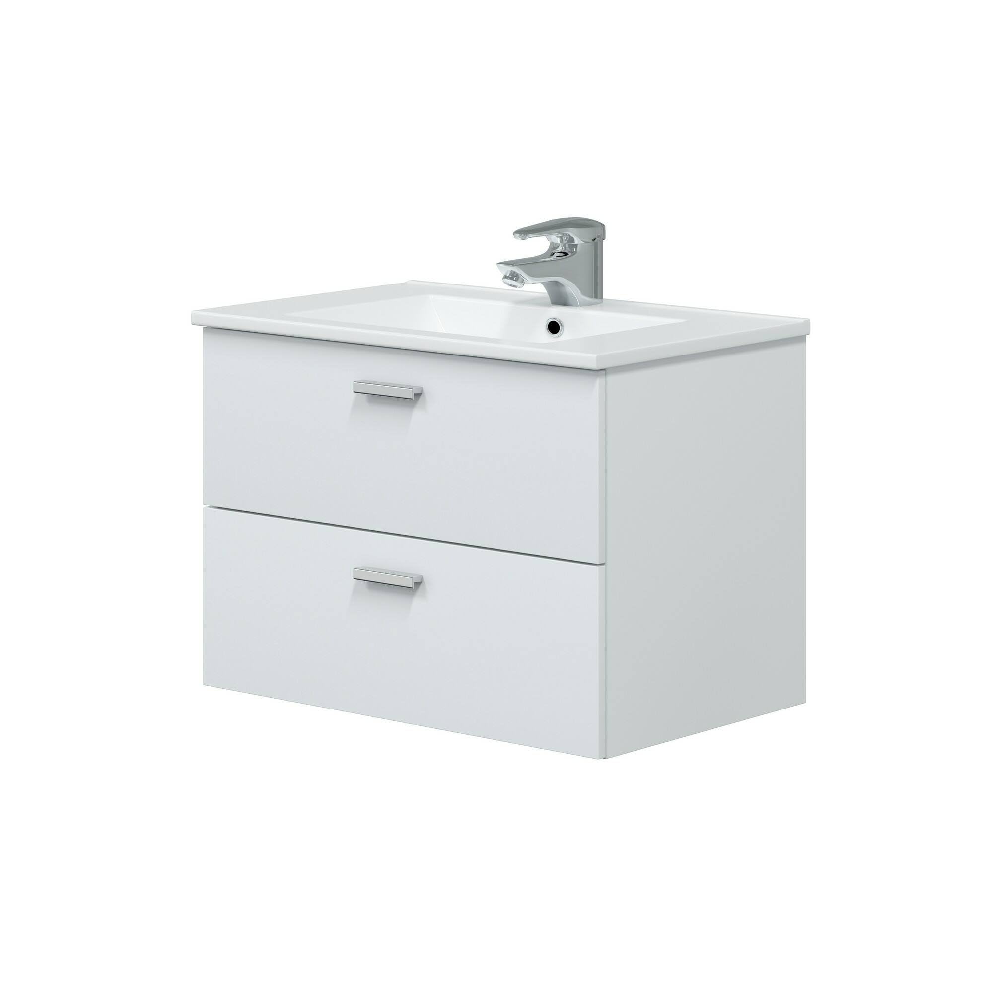 Dmora Mobile sottolavabo Denison, Mobiletto da Bagno, Contenitore Porta lavabo, Armadio per lavandino, 70x45 h50 cm, Bianco Lucido