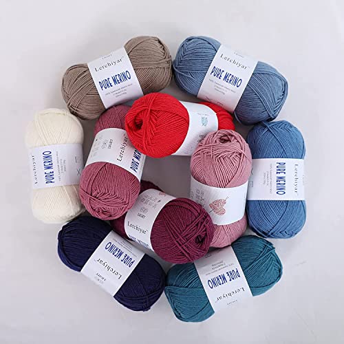 Lerchiyar Pure Merino, 100% Merino Wool Yarn For Knitting And Crocheting, 3.5 Oz/100G, 218 Yds/200M, Dk Weight Yarn,Superwash, Luxury Soft Hand Knitting Yarn - Light Denim #TOP2