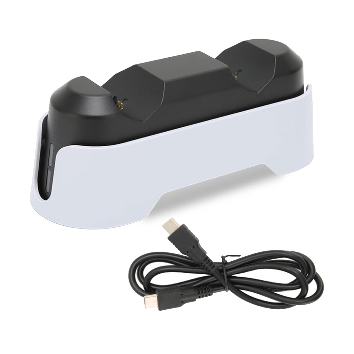 Controlador de Carga para PS5 con Indicador LED, Accesorios PS5, Controladores Dobles para Carga Rápida Simultánea, Tiempo de Carga Aprox. 3H, Base de Carga Doble para Mandos de PS5 (Blanco)
