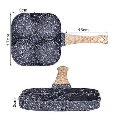 Image of Niyam 4-Hole Non-Stick Egg Frying Pan with Detachable Wooden Handle - Multi-Purpose Pan for Omelets, Burgers, Poached Eggs, Pancakes, Crepes Breakfast cookware in The Kitchen (Black B, 17cm)