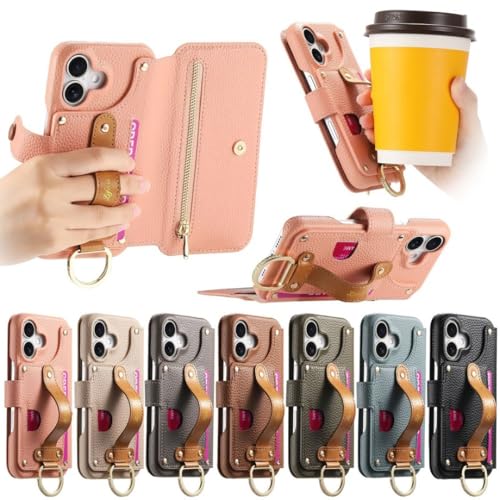 Étui en cuir iPhone 16 Pro marron à rabat chic motif litchi - 7