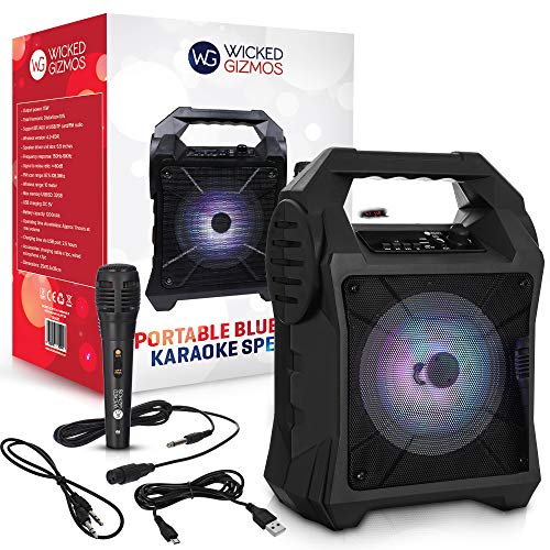 WICKED GIZMOS Portable Karaoke Boombox Machine with Amplifying Speaker and LED Lighting, Microphone, Bluetooth and AUX Inputs