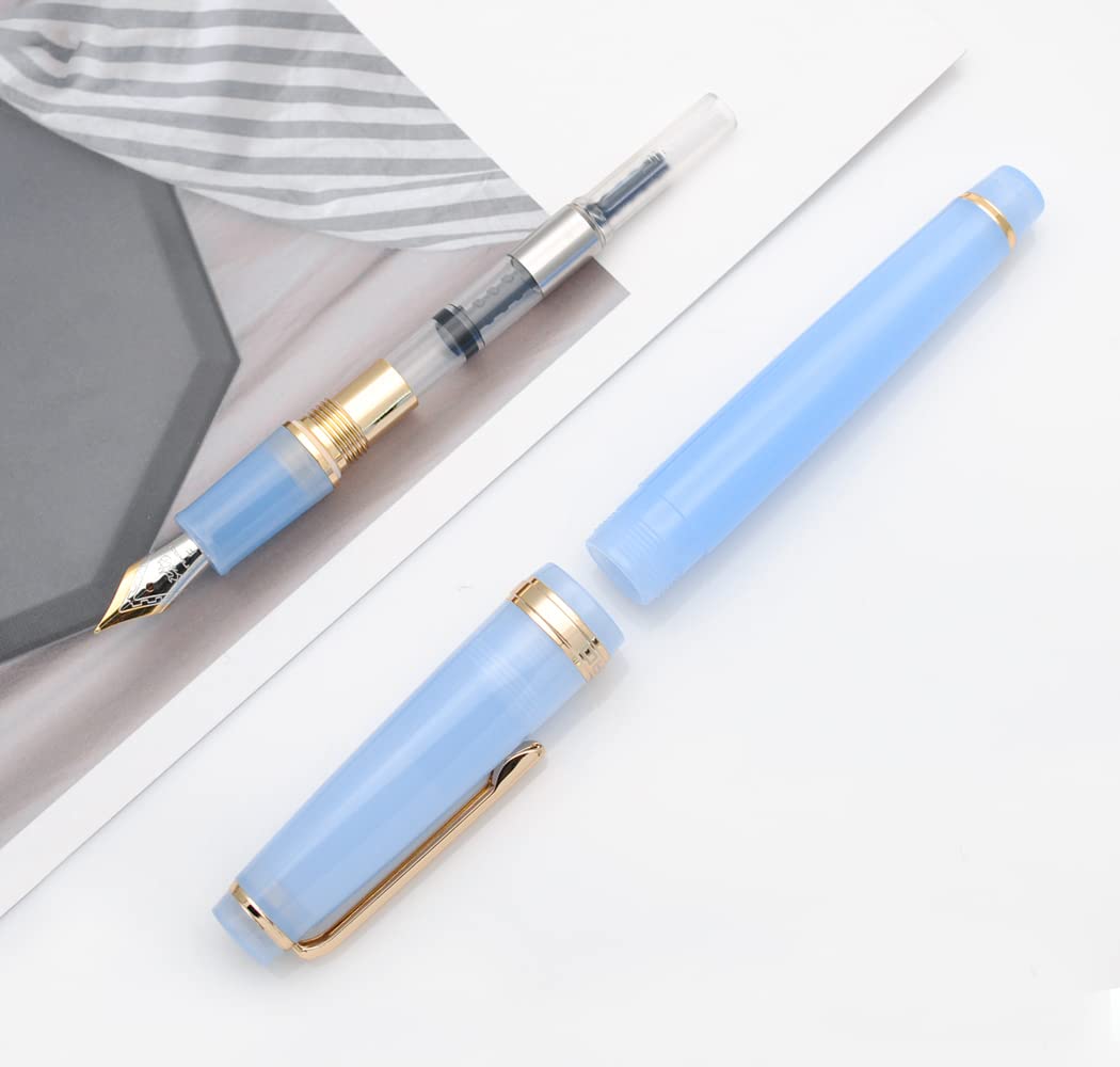 JINHAO 82 Celluloid Fountain Pen Acrylic Ink Pen with Ink Converter (Fine Nib, Gold Clip-Transparent Light Blue) - Image 4