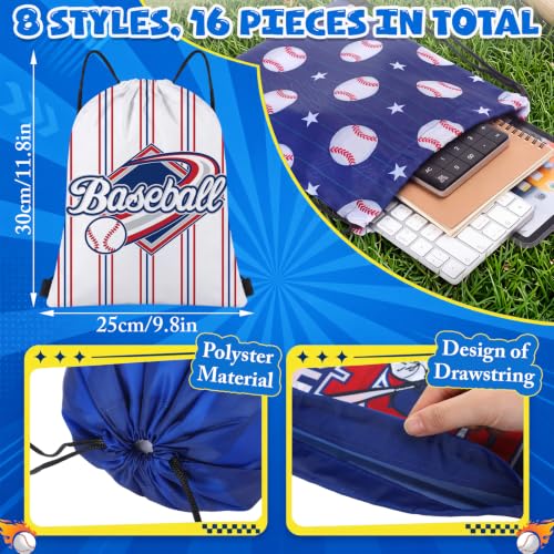 Image of Honoson 16 Pcs Baseball Drawstring Backpack Baseball Goodie Bags Softball Gift Bags Drawstring Backpack Softball Party Favors Snack for Sports Team Birthday Party Supplies