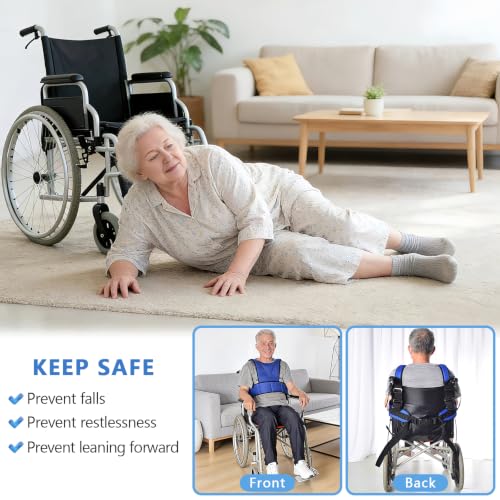 Image of Wheelchair Seat Belt,Wheelchair Harness for Adults,Torso Support Vest Restraint with Adjustable Straps,Suitable for Dementia Patients,The Elderly,Pregnant,Paralyzed(Blue)