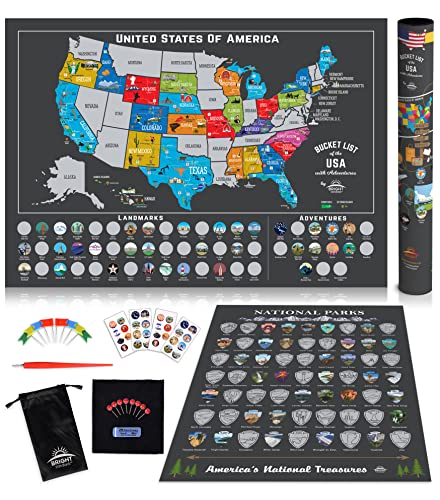 Premium Scratch Off Map Bright Standards Scratch Off Map of United States + All 63 US National Parks Scratch Off Poster...