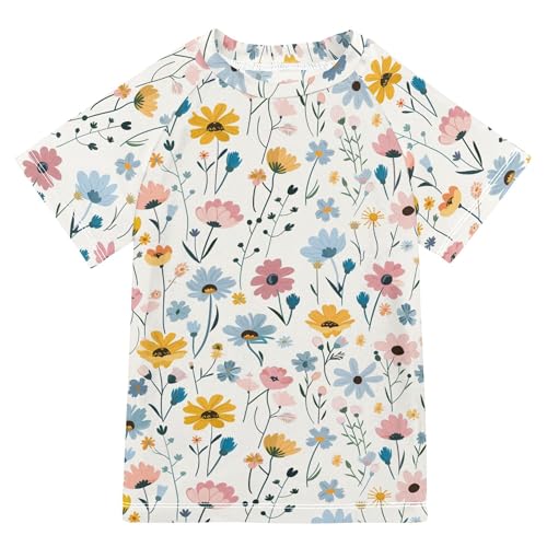 Cute Little Spring Blue Pink Flowers Bathing Suit Kids Sun Protection Rash Guard Boys Swimwears Baseball Shirts for Teen Boy 5-6T