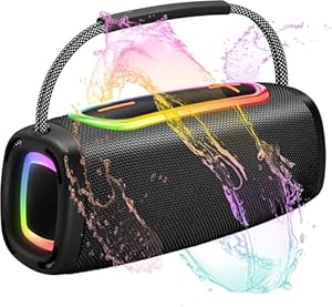 Tragbarer Bluetooth Lautsprecher mit Griff, 66MM Sprecherdurchmesser, BT5.3/24W/IP-X6 Wasserdicht Drahtloser Stereo-Kopplungslautsprecher mit RGB Multi-Color-Rhythmus-Lichter für Zuhause/Outdoor/Party