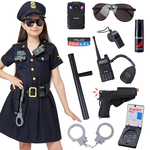 Spooktacular Creations Polizei Kostüm Kinder Polizistin Kostüm Mädchen Cop Kostüm Outfit Set für Halloween Dress Up Party Rollenspiel Karneval Cosplay Mottoparty (Small (5-7 Jahre)