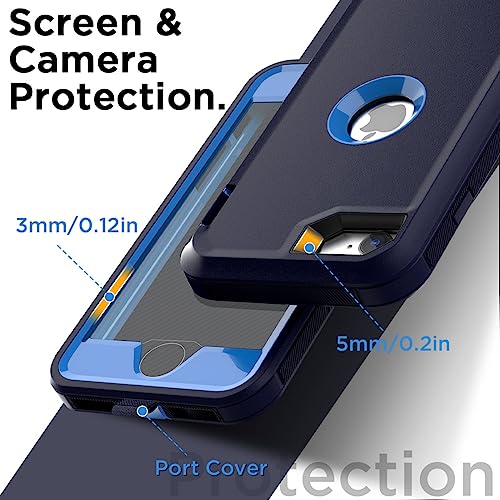Image of AICase for iPhone SE Case 3rd & 2nd Generation, for iPhone SE 2022 /2020 Built-in Screen Protector Heavy Duty Protective Shockproof 3-Layer Full Body Rugged Phone Cover, Admiral Blue /Royal Blue
