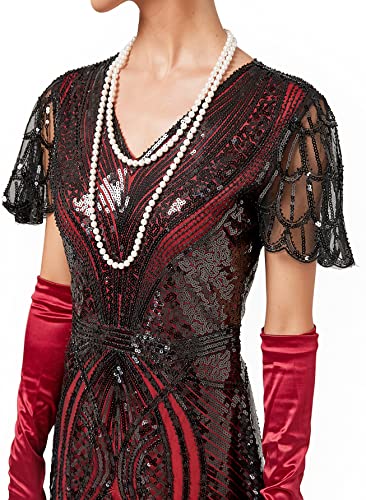 Image of Women Evening Maxi Long Dress 1920s Sequin Mermaid Hem Wedding Prom Gown Costume w / 20s Gatsby Accessories Set