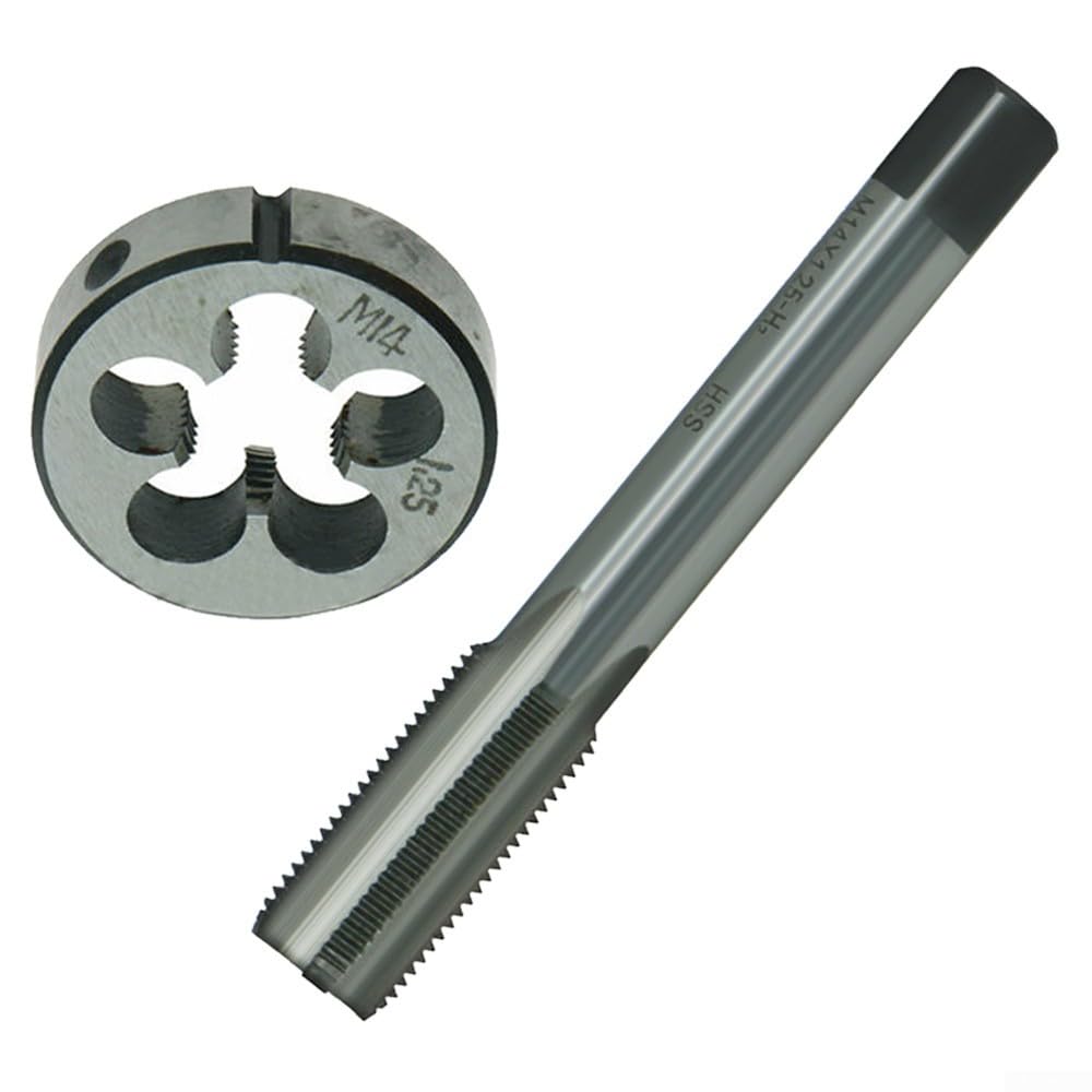 Zestaw gwintowników i narzynek, gwintownik i narzynka do gwintów okrągłych, gwint metryczny prawy M14 x 1,25 HSS, skok 14 mm x 1,25 mm do naprawy gwintów