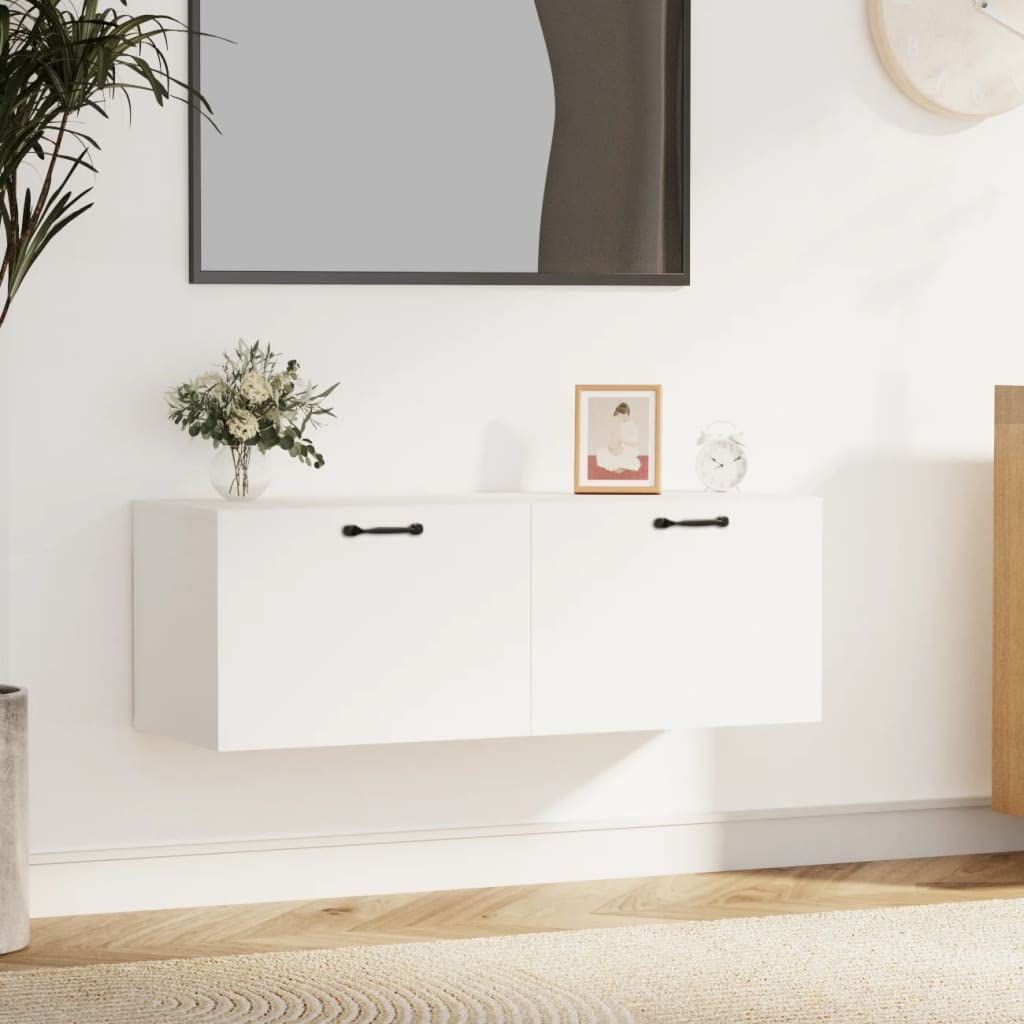 Annlera Wandschrank Schwarz 100x36,5x35 Cm - 2 Schubladen, Holzwerkstoff, Für Bad & Wohnzimmer
