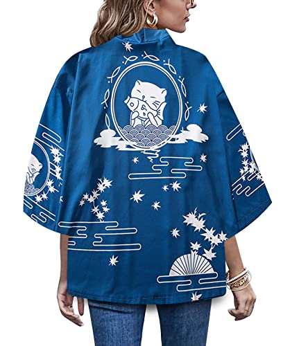 Image of LAI MENG FIVE CATS Women's Funny Cute Cat Cardigan Lightweight Kimono Loose Cover up Blouse Tops