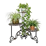 Relaxdays Pflanzenständer, Vintage, 3 Ablagen, Blumenstand Gusseisen, HBT: 58x50x50 cm, Pflanzenpodest Outdoor, braun