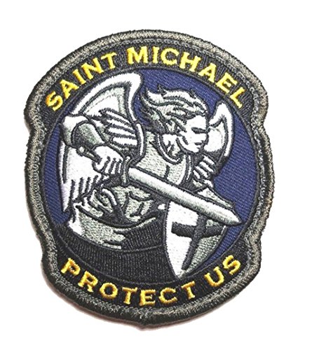 Saint Michael Modern Patches Tactical Military Army Morale Embroidered Sew on Tags Operator Badge Appliques with Hook and Loop Fasteners Backing(Blue)