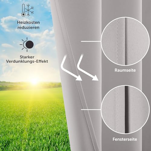 Blumtal Verdunklungsvorhänge 2er Set - Thermovorhang Hitzeschutz - Vorhang Blickdicht mit Ösen - Gardinenschals mit Schlaufen… – Ansicht 2