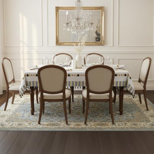 Image of HOMEMONDE Cotton Premium Dining Table Cover 101 X 152 CM Geometric Printed Table Cloth For 4 Seater With Tassels, Rectangular Centre Table Cover - Yellow Santo