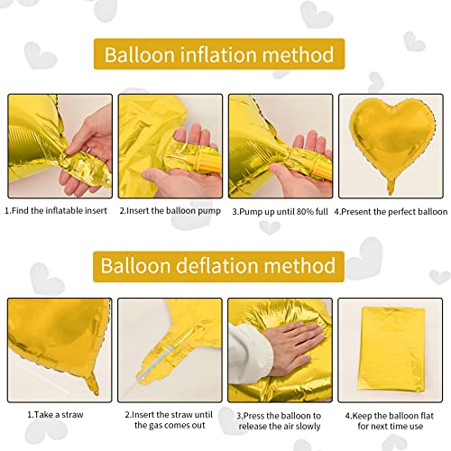 Image of Gold Heart Foil Balloons - 10PCS Heart Shaped Valentines Decorations, 18inch Love Balloons for Helium Wedding, Birthday, Anniversary